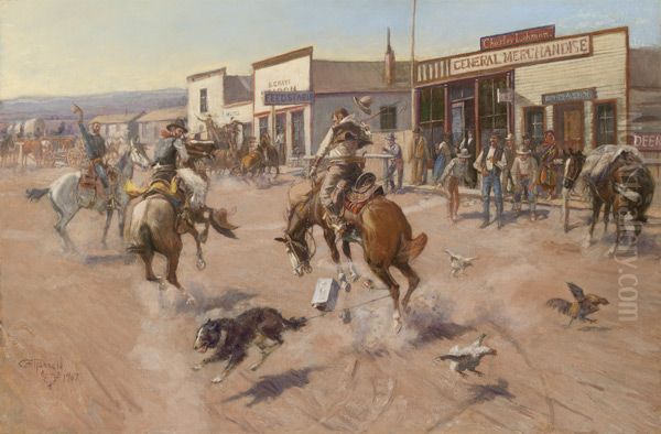 Utica (A Quiet day in Utica) Oil Painting by Charles Marion Russell