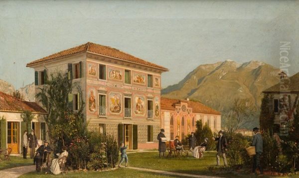 Vacation resort of Senator Augusto Buzzati in San Pellegrino near Belluno Oil Painting by Pompeo Marino Molmenti