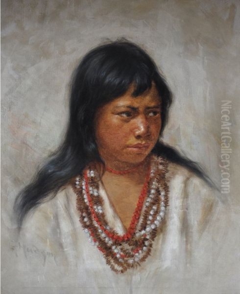 Hawaiian Girl with Seed Lei Oil Painting by unknown