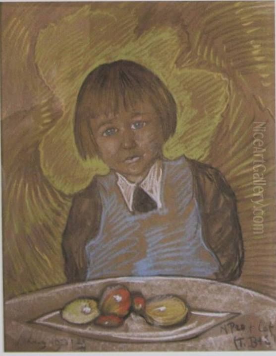 Portret Anny Szatkowskiej-Bugnon-Rosset, w wieku trzech lat Oil Painting by Stanislaw Ignacy Witkiewicz (Witkacy)