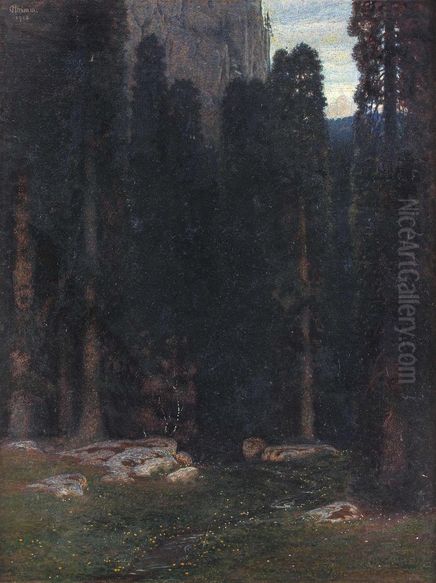 Blumenbestuckte Waldlichtung mit Felswand Oil Painting by Hugo Grimm