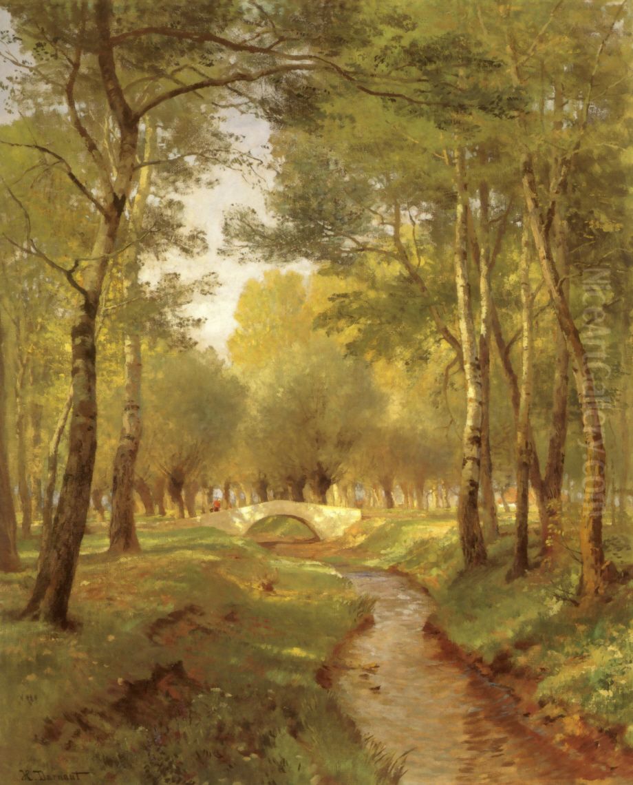 Waldbach mit Brucke Oil Painting by Hugo Darnaut