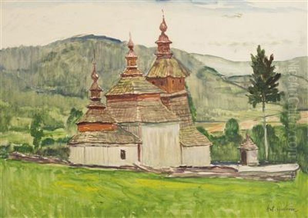 Tysova Church in Transcarpathian Ukraine Oil Painting by Antonin Hudecek
