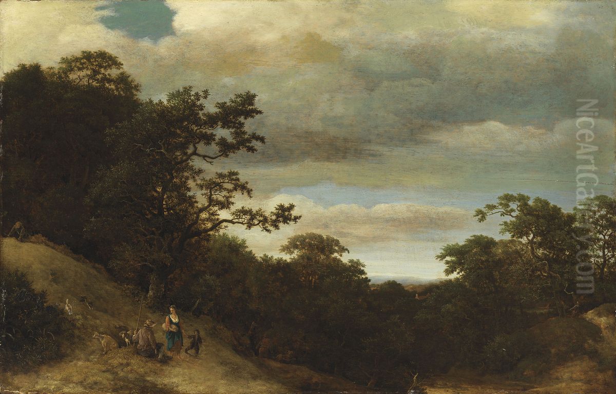 Peasants in a wooded landscape Oil Painting by Cornelis Hendricksz. The Younger Vroom