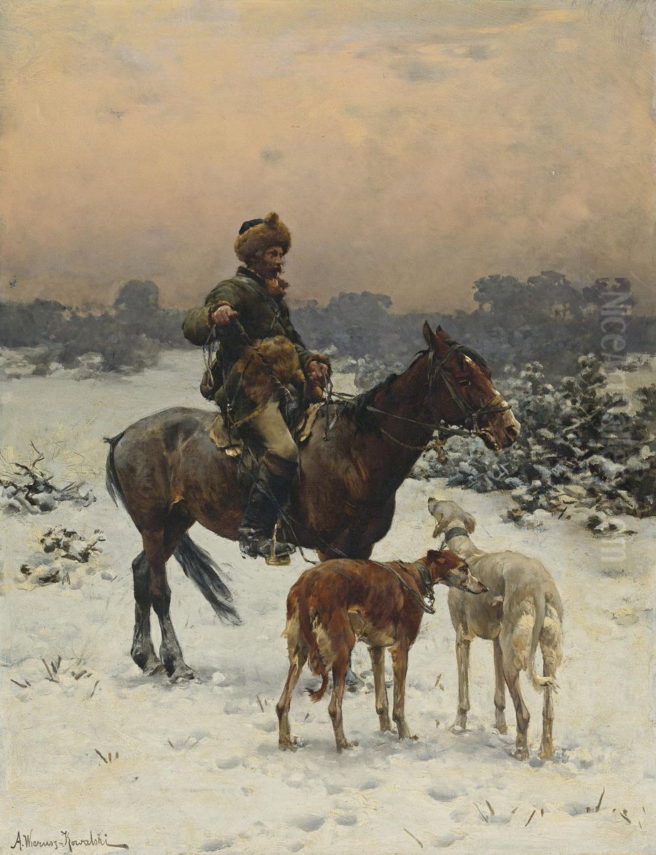 Wietrzny dzien Oil Painting by Alfred Wierusz-Kowalski