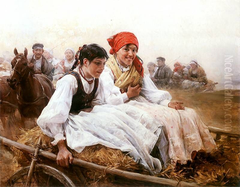 Sunday morning Oil Painting by Alfred Wierusz-Kowalski