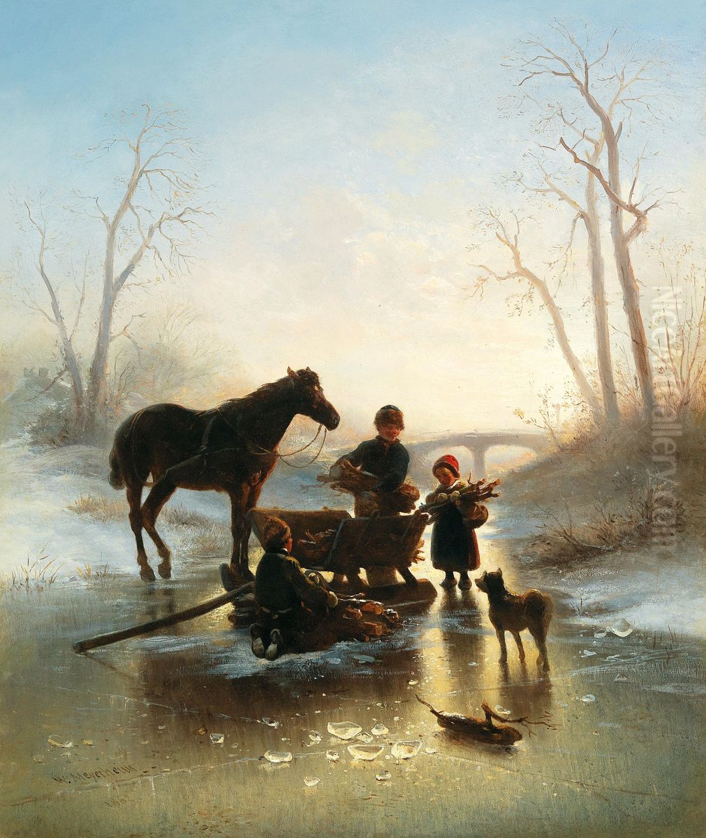 Holzsammelnde Kinder am Eis Oil Painting by Wilhelm Alexander Meyerheim