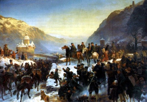 Bluchers Rheinubergang bei Kaub. Oil Painting by Wilhelm Camphausen