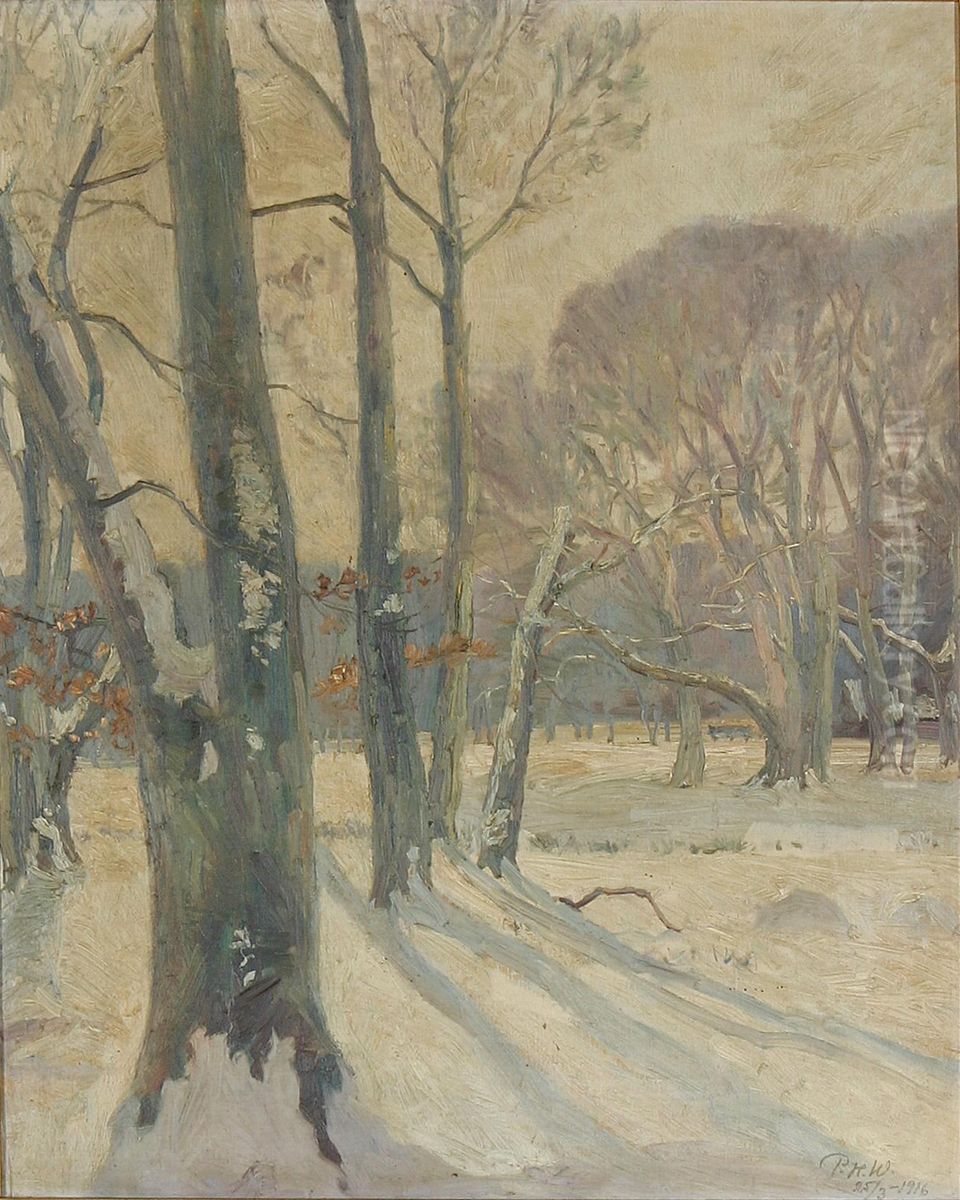 Winter scene from Jaegersborg Dyrehave. Oil Painting by Peter Hans Wilhardt