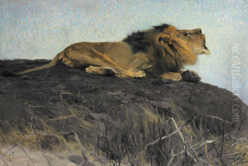 Brullender Lowe Oil Painting by Wilhelm Kuhnert