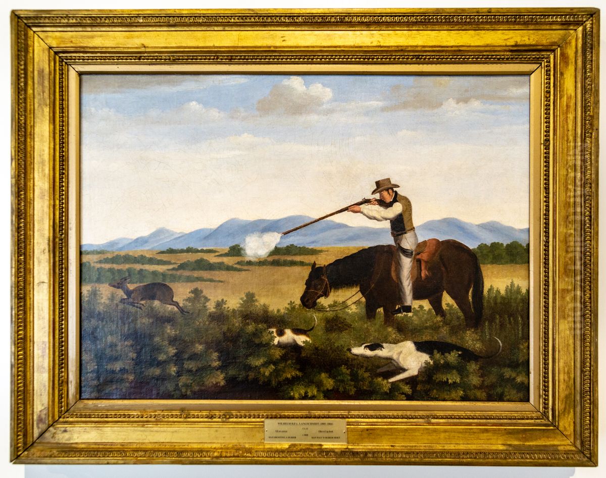 Man shooting aduiker Oil Painting by Wilhelm Langschmidt