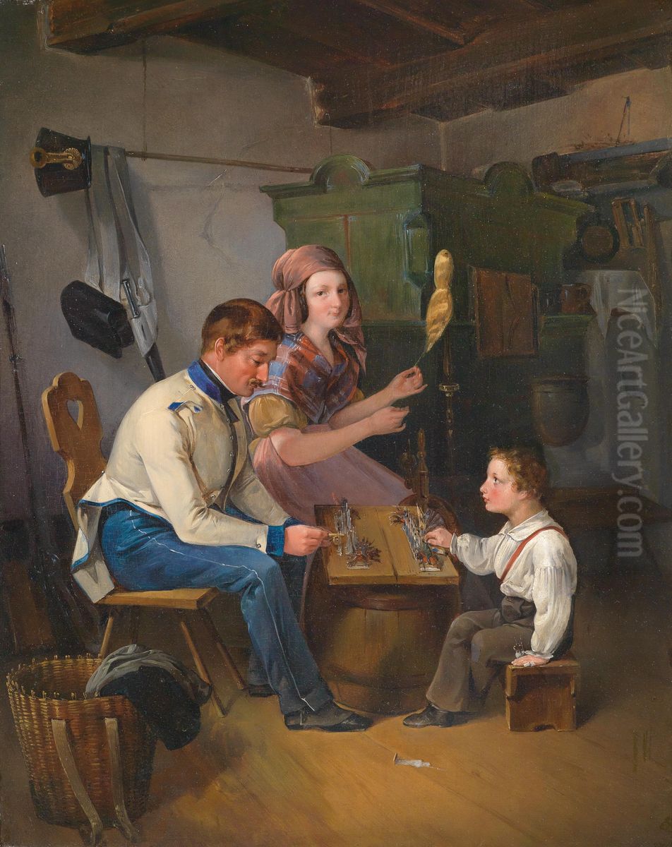 Spiel mit den Zinnsoldaten Oil Painting by Wilhelm Richter