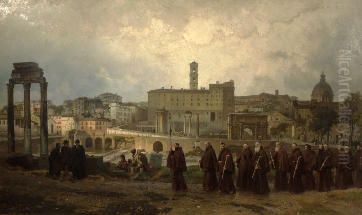 Capuchin Procession on the Roman Forum Oil Painting by Wilhelm Ludwig Friedrich Riefstahl