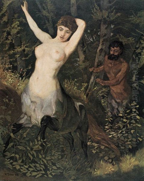 Kentaurenpaar im Wald I. Oil Painting by Wilhelm Trubner