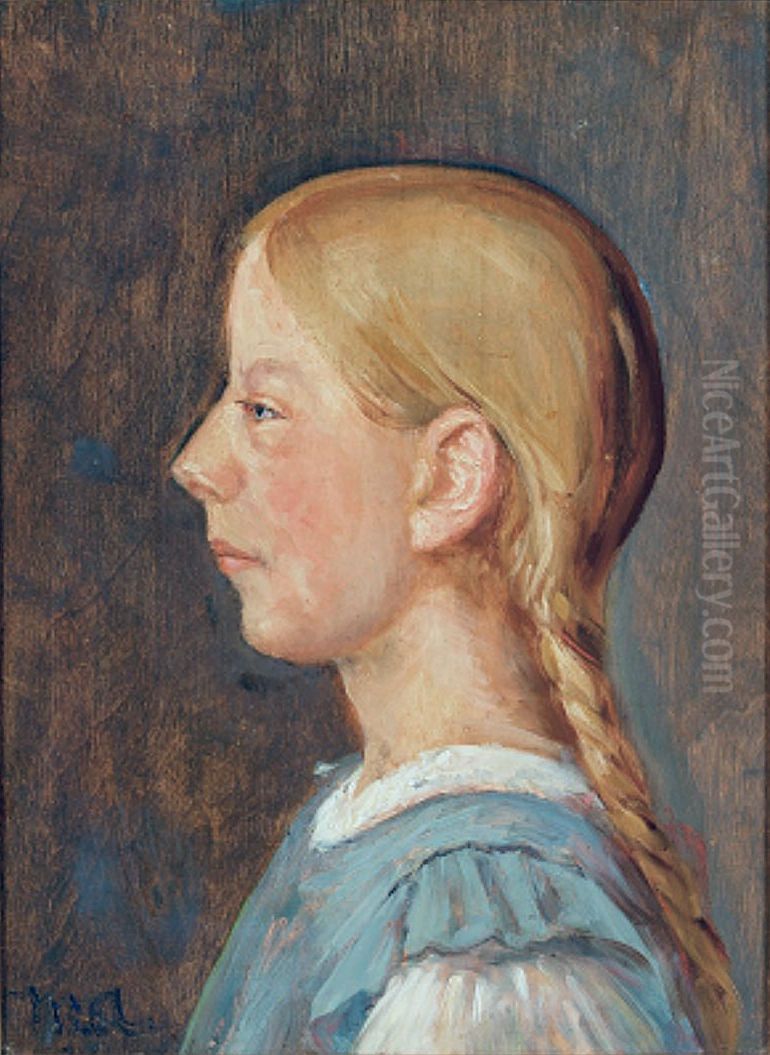 En Skagenspige med fletninger. Oil Painting by Michael Peter Ancher