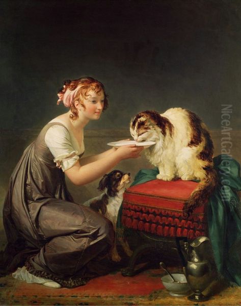 The Cat's Lunch Oil Painting by Marguerite Gerard