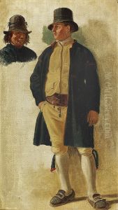 A standing man and the head of a farmer.