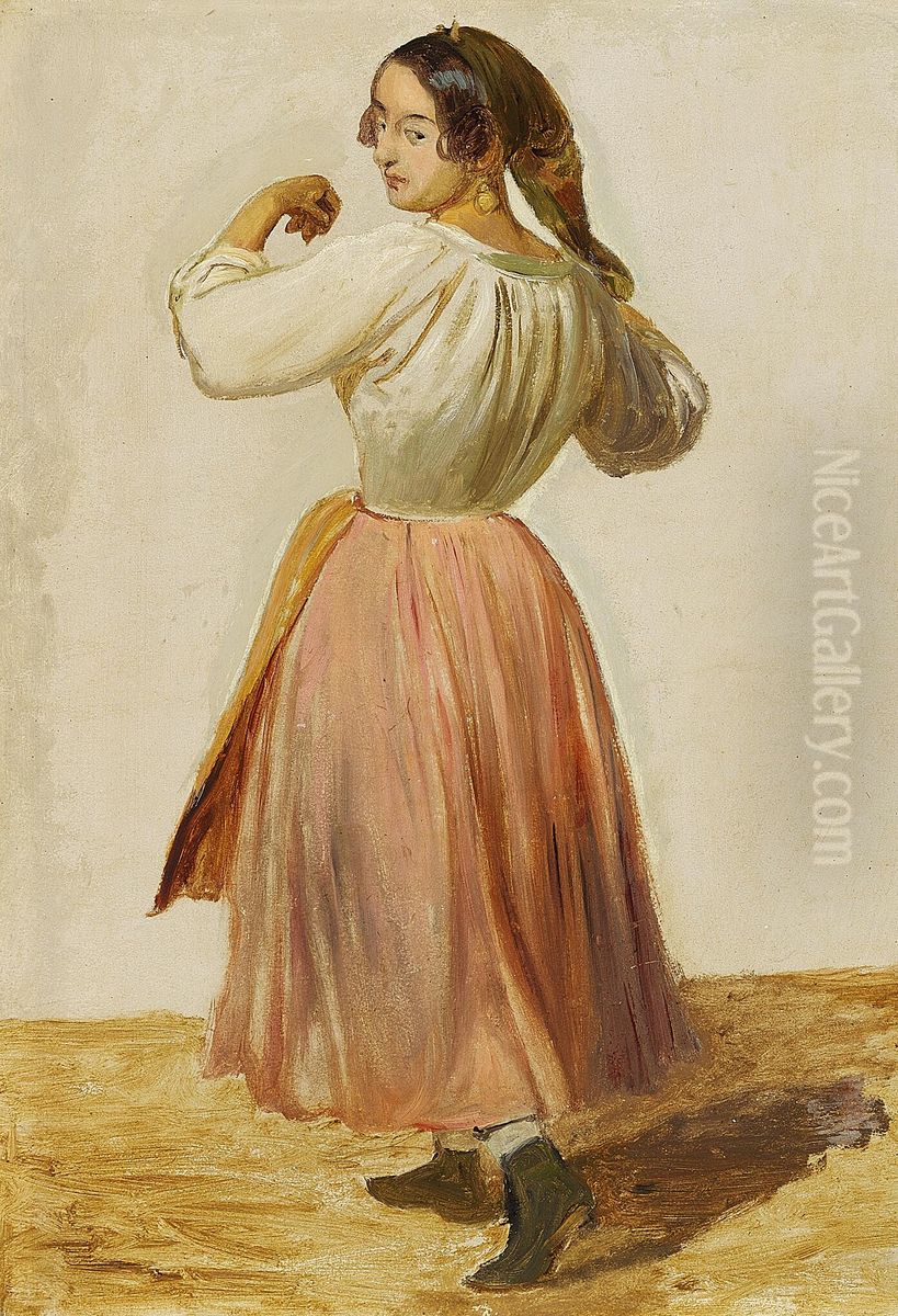 Study of a dancing Italian woman. Oil Painting by Wilhelm Marstrand