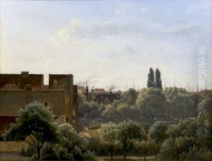View from Charlottenborg Palace showing the Botanical Garden and the Royal Mint in Copenhagen, Denmark