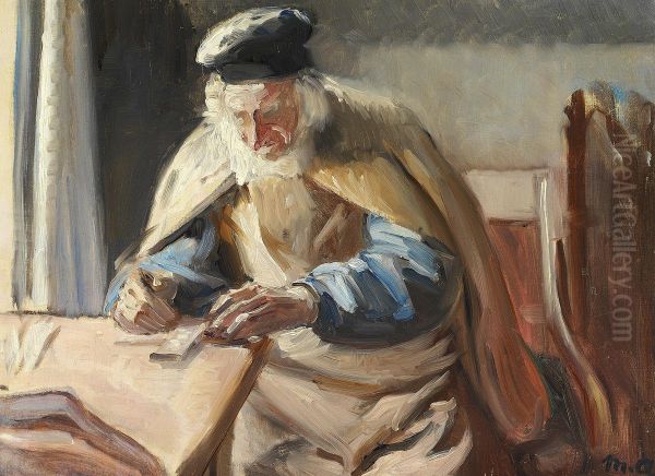 Interior med en gammel mand. Oil Painting by Michael Peter Ancher