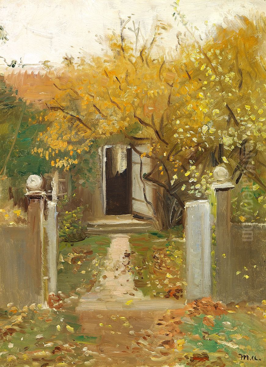 The garden entrance at the house of Michael and Anna Ancher on Markvej in Skagen. Oil Painting by Michael Peter Ancher