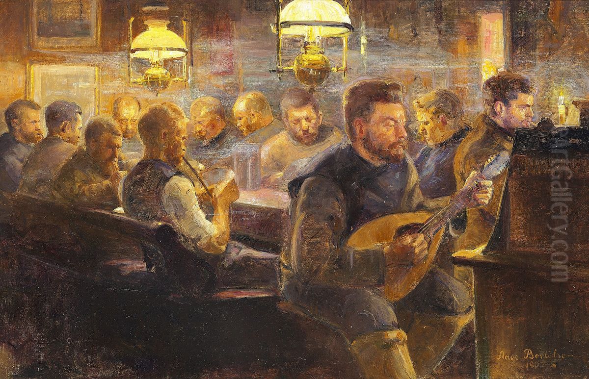 Evening in the mess. Oil Painting by Aage Bertelsen