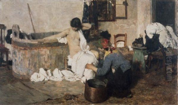 Dopo il bagno Oil Painting by Giacomo Favretto