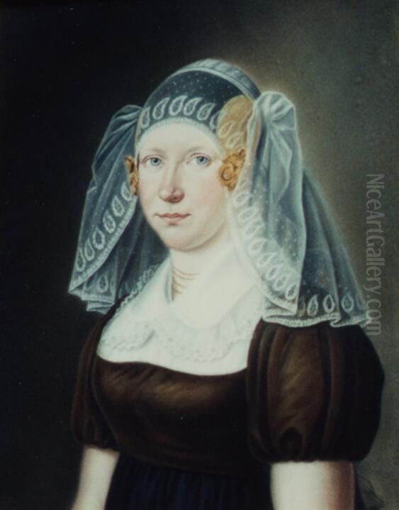 Portret van Aaltje Maathuis (1790-1835), echtgenote van Aries Nanning Dijkhuizen (1773-1850), schout en burgemeester van Slochteren Oil Painting by Wessel Lubbers