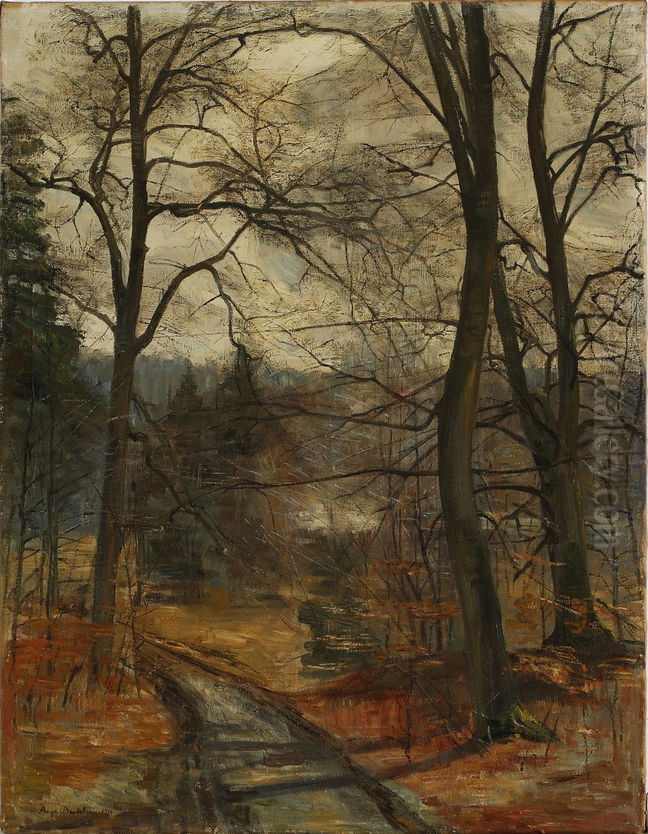 Udsigt over nogne traeer Oil Painting by Aage Bertelsen Udsigt over nogne traeer Oil Painting by Aage Bertelsen