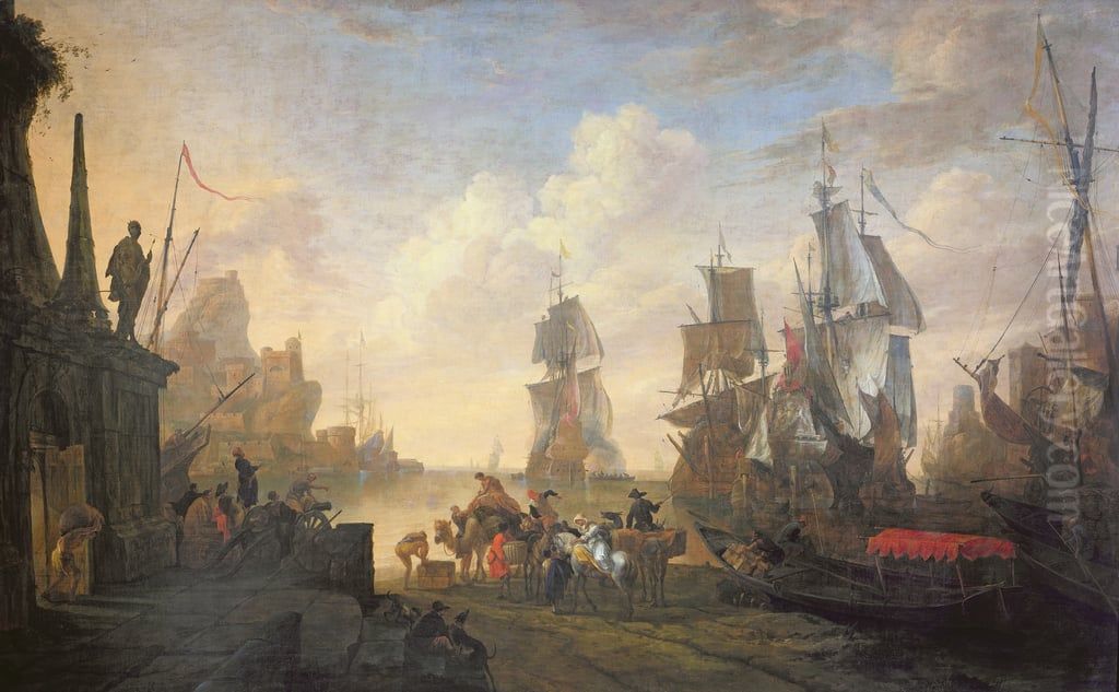 View of a Port in the Levant Oil Painting by Hendrik van Minderhout