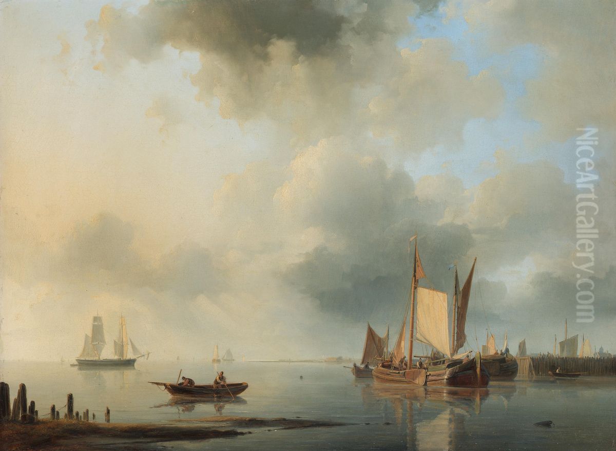 Shipping in a calm harbour Oil Painting by Abraham Hulk Senior