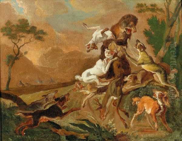 Hounds attacking a Bear Oil Painting by Abraham Hondius