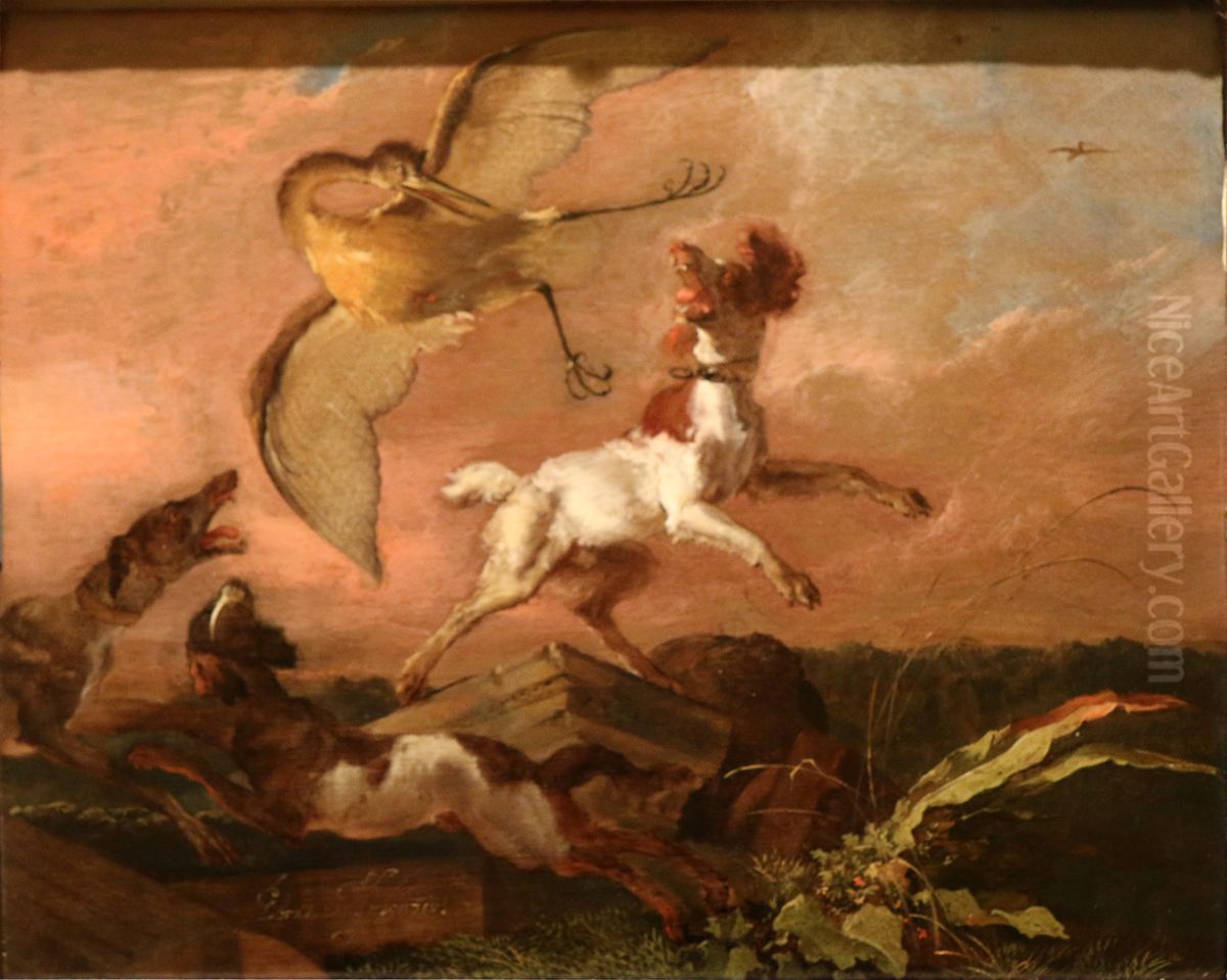 Heron attaque par des chiens Oil Painting by Abraham Danielsz. Hondius