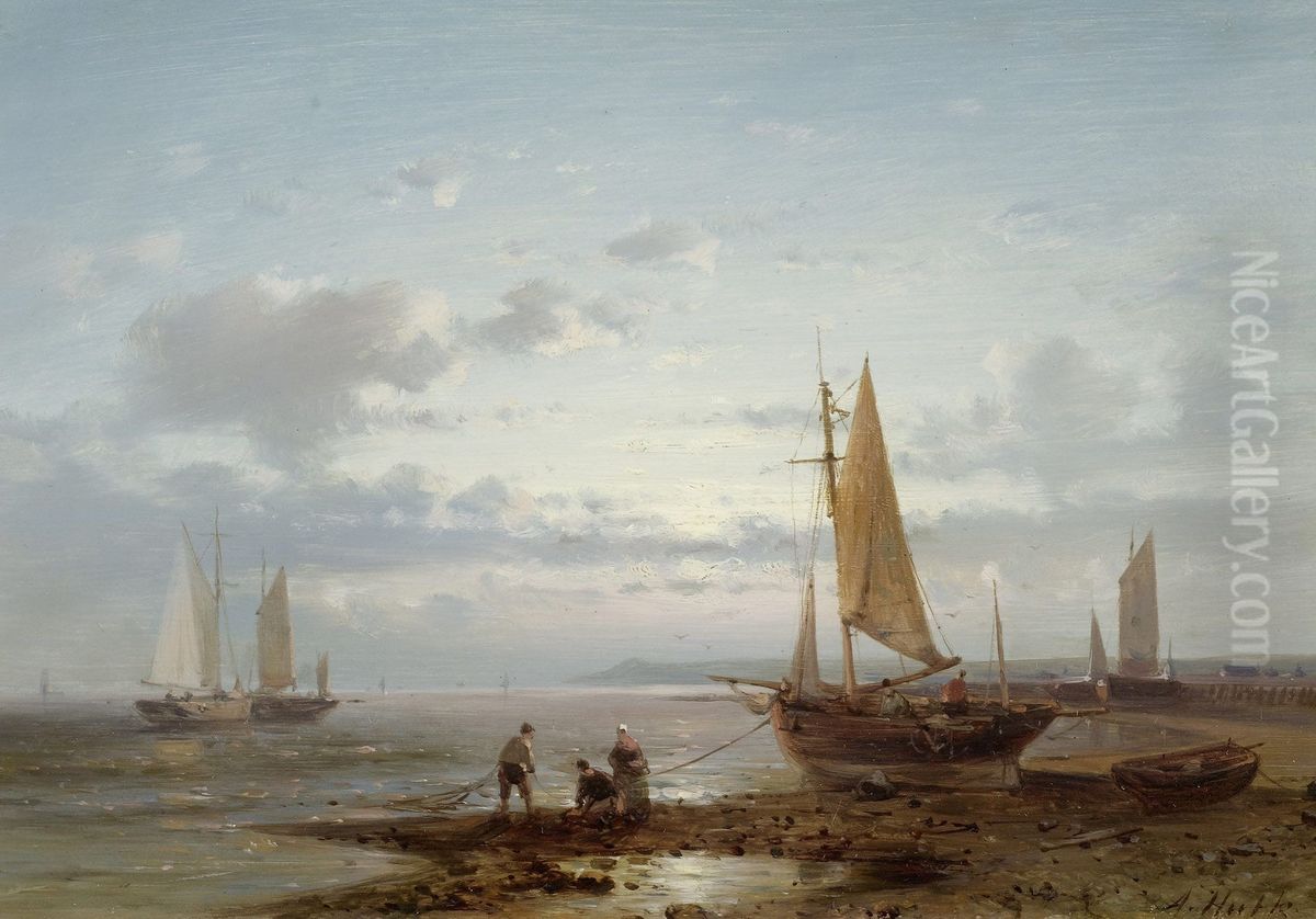 Marine / Beach scene with fishermen (2) Oil Painting by Abraham Hulk Senior
