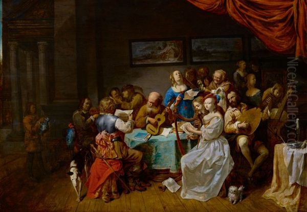Domestic music-making Oil Painting by David Ryckaert III