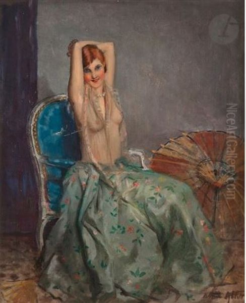 Woman with an Umbrella Oil Painting by William Ablett