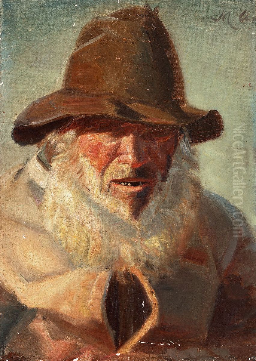 Mand med hvidt skaeg. Oil Painting by Michael Peter Ancher