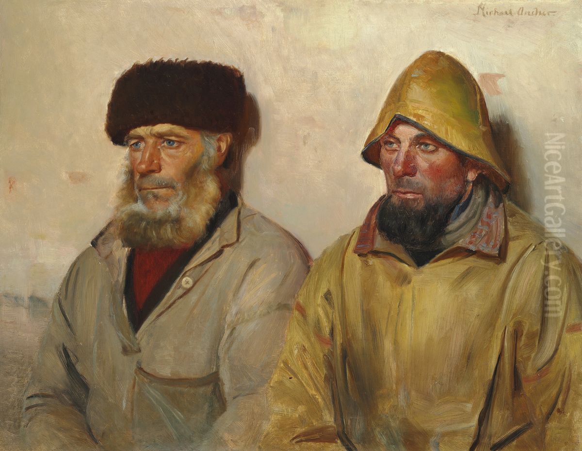Two fishermen from Skagen Oil Painting by Michael Peter Ancher