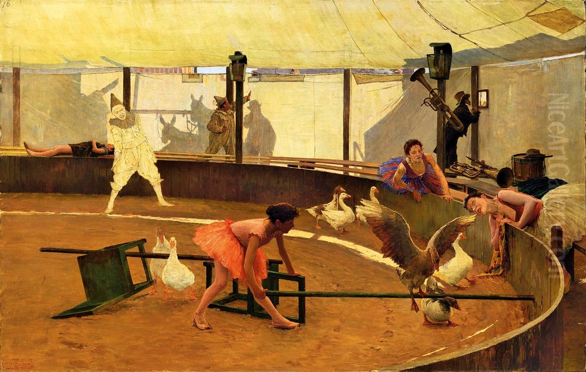 Quacks with Geese (The Education of Geese in the Circus) Oil Painting by Giovanni Battista Quadrone