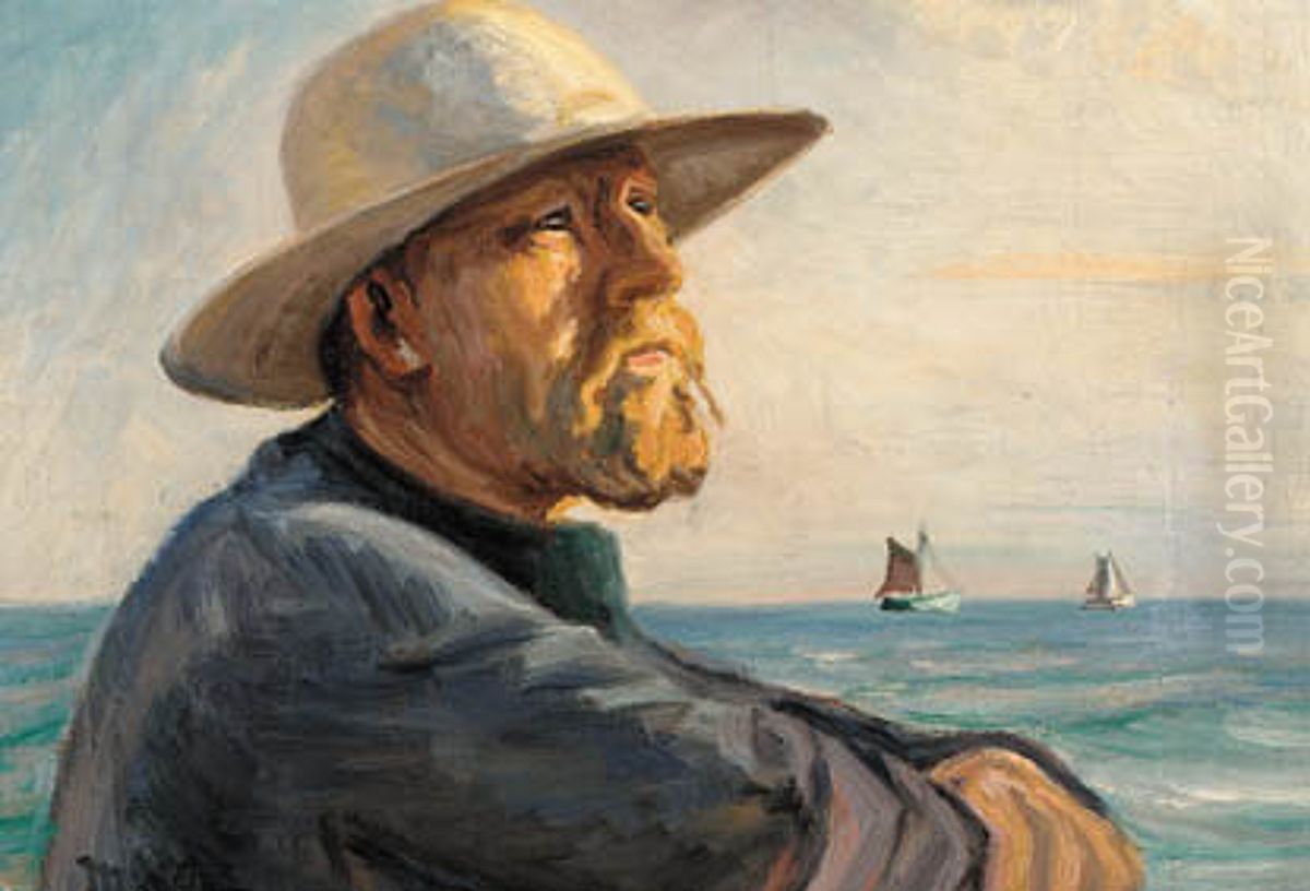 Fisherman from Skagen wearing a hat. Oil Painting by Michael Peter Ancher