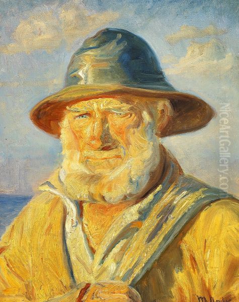 Skagenfisker i aftensol. Studie. Oil Painting by Michael Peter Ancher