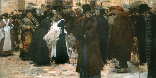 Today's walk in St.Mark Place Oil Painting by Giacomo Favretto