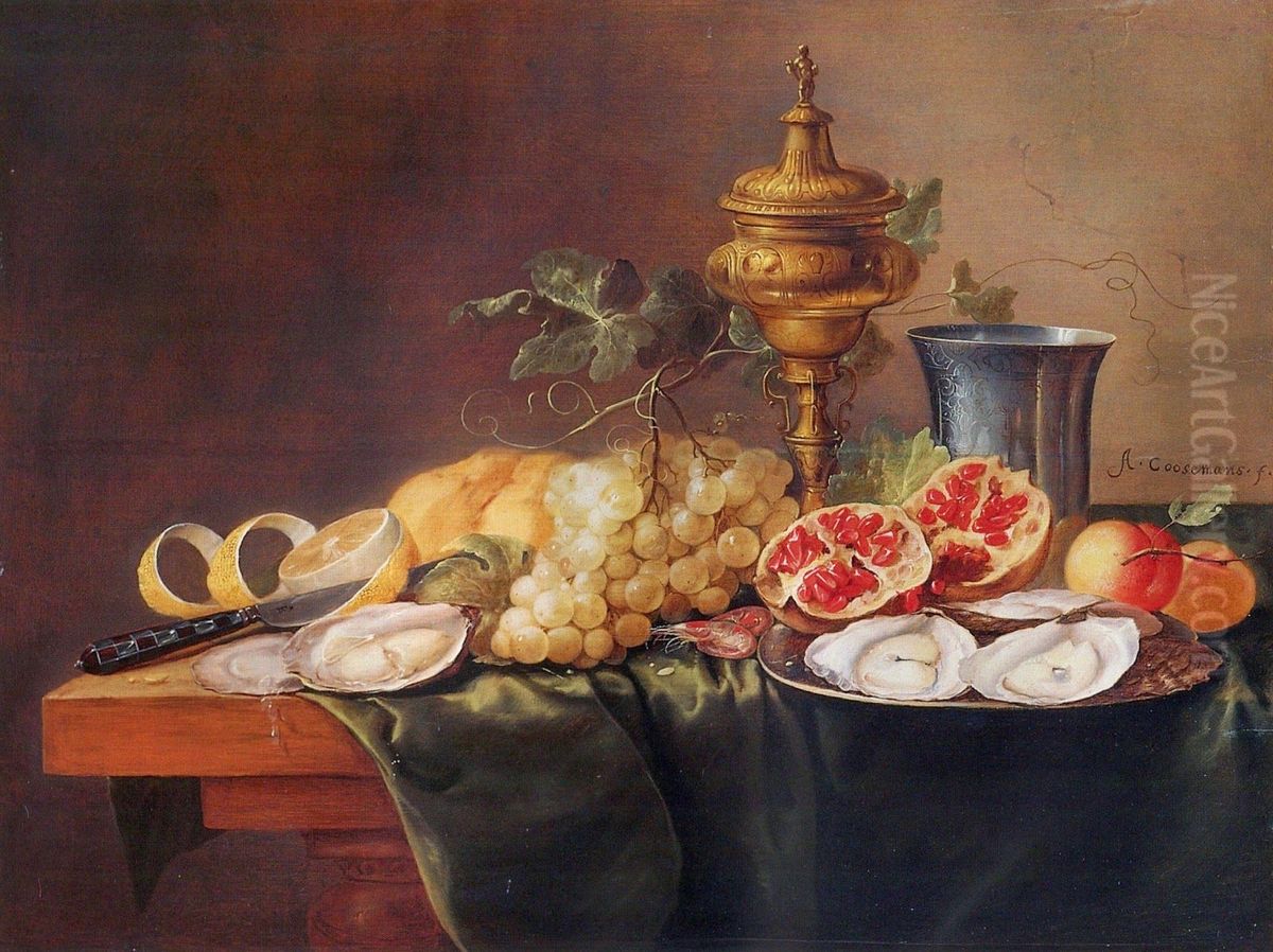 Stilleven met vruchten, oesters en siervaatwerk Oil Painting by Alexander Coosemans