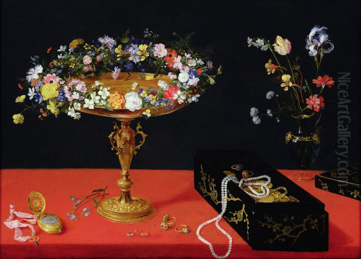 A Still Life of a Tazza with Flowers Oil Painting by Jan Brueghel the Younger