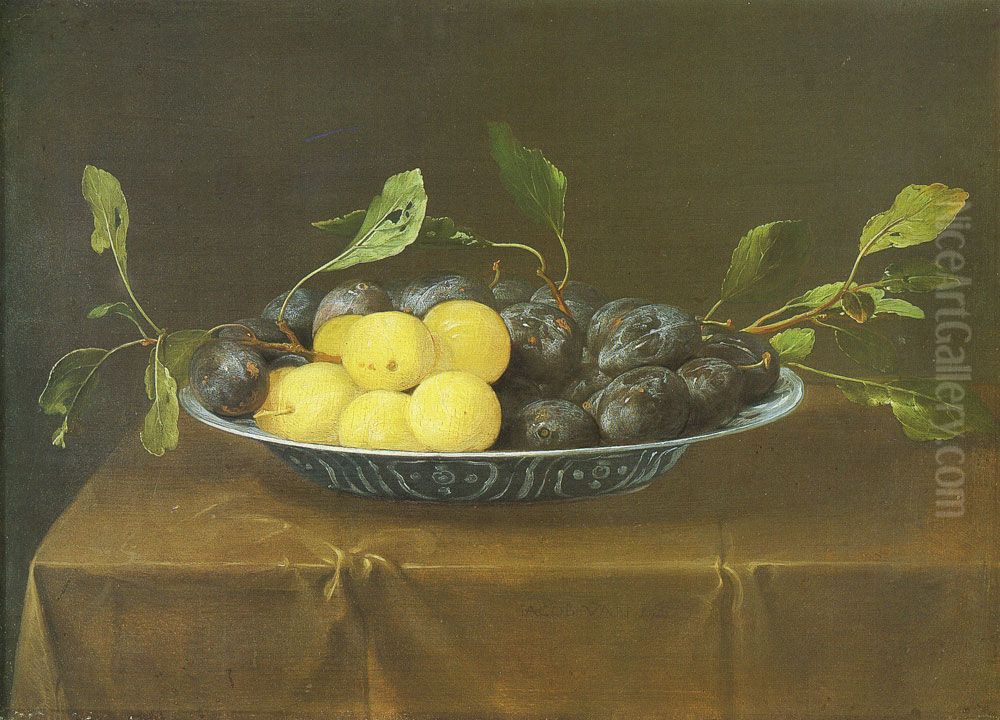 Plums in a Chinese dish Oil Painting by Jacob van Es