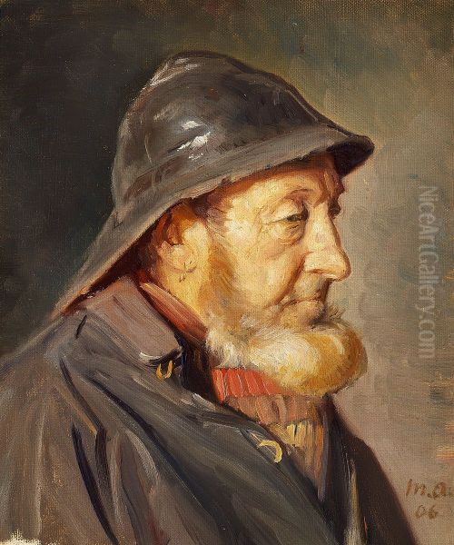 The fisherman Ole Svendsen seen in profile. Oil Painting by Michael Peter Ancher