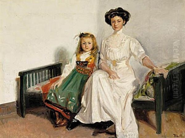 Lillan Zahle med datteren Wanda Zahle. Oil Painting by Michael Peter Ancher