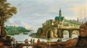 Landscape with a town on a river, possibly Treviso