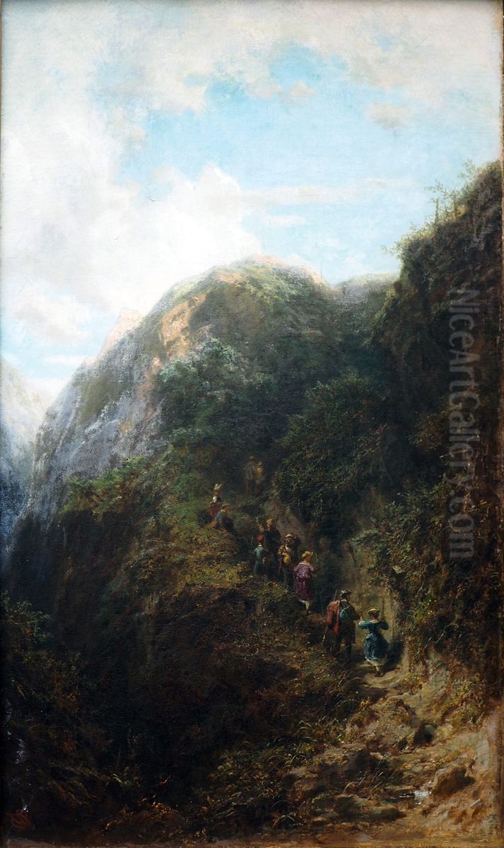 Touristen in den Bergen Oil Painting by Carl Spitzweg