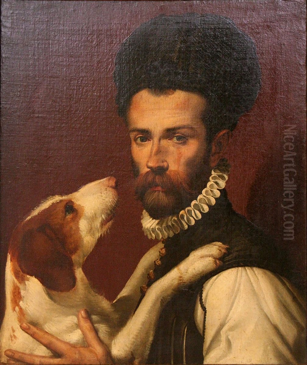 Portrait of a Man with a Dog Oil Painting by Bartolomeo Passarotti